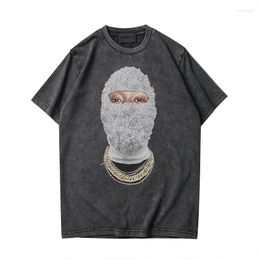 Men's T Shirts 2023 Retro Washed And Worn T-shirt Strange Storey Pearl Masked Man Print Short Sleeve Men's