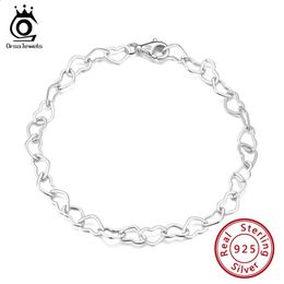 Chain ORSA JEWELS 925 Sterling Silver Elegant Heart Link Chain Bracelet For Women Girl 6.5/7/7.5/8 Inch OL Style Bracelet Jewellery SB99231118