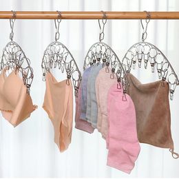 Hangers 10 Clips Stainless Steel Laundry Rack Foldable Sock Clothes Airer Folding Hanger Drying Underwear Socks Holder