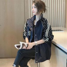 Women's Jackets 2023 Fashion Black Standing Collar Shoulder Casual Sports Thickened Loose Baseball Jacket For Women In Spring And Autumn