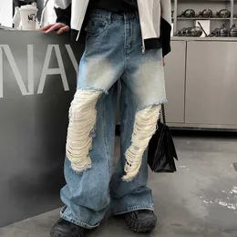 Ripped Jeans Men Spring Vintage Trend High Street Harajuku Hip Hop Wide Leg Pants Ins Korean Fashion Casual Baggy Jeans