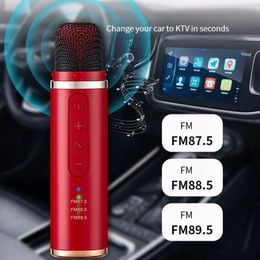 Microphones Portable Car Mini Bluetooth Microphone Player Karaoke Song Recording Live Broadcast Equipment FM Wireless Mic 231117