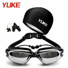 Swimming caps Yuke Waterproof PU Swim Cap Fabric Protect Ears Swim Pool Hat Shark Swimming Cap for Men Women Swimming Goggles Bag Earplugs Set P230418