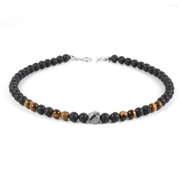 Chains Men Women Natural Stone Tiger Eye African Turquoises Beaded Necklace Faces Hematite Charm OT Buckle Colar Nekles Jewellery