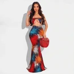 Casual Dresses FUDA Tie Dye Print Strapless Cut Out Backless Sleeveless Mermaid Maxi Long Dress 2023 Summer Sexy Party Women Vestidos