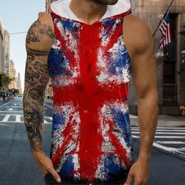 Men's Tank Tops Hooded Tank Top Mens Sleeveless Shirts Independence Day Fashion 3d Digital Printed Hoodie Vest Casual Workout Fitness Clothes 230419