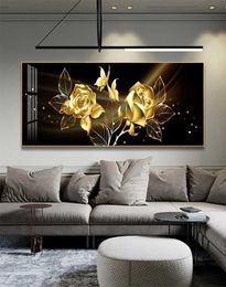 Black Golden Rose Flower Butterfly Abstract Wall Art Canvas Painting Poster Print Horizonta Picture for Living bedRoom Decor 211025199349