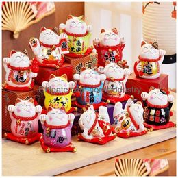 Party Favor Cartoon Mini Ceramic Ornament Cute Fat Happy Lucky Cat Waving Hand Maneki Neko Piggy Bank For Home Decor Toy Gift 11Yl B Dhui3