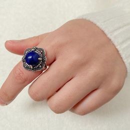 Cluster Rings Fashion Female Flower Ring Natural Stone Bead Thumb Adjustable Wedding Yoga Finger For Women Men Girls Jewellery Gift