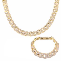 Men's Hip Hop Cuban Link Chain Necklace Choker Miami Buckle 14mm Chains Necklaces Full Iced Out Cubic Zircon Hip Hop Fashion Rapper Shiny Popular Jewellery Bijoux