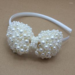 Hair Accessories Girl Headband Ivory Pearl Wedding Princess Beads Hairband Satin Kids Bow Headwear Vintage 4pcs