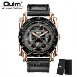 Wristwatches Oulm 3399 Punk Style Men Sport Watches Luxury Leather Quartz Wristwatch Unique Retro Male Clock Drop