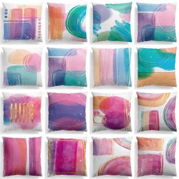 Pillow 45x45cm Nordic Luxury Abstract Hand Painted Pillowcase Intense Colour Sofa Cover Peach Skin Velvet Oil Painting