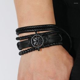 Bangle 2023 Trendy Genuine Leather Bracelets Men Stainless Steel Multilayer Braided Rope For Male Female Jewellery