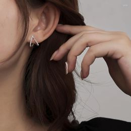 Stud Earrings 925 Sterling Silver Triangle V-shaped Hypoallergenic Personality Flash Diamond Irregular Women Jewelry