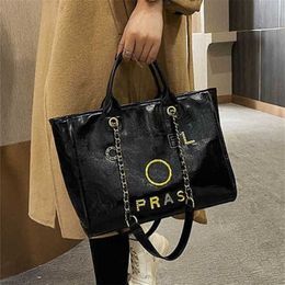 50% off Handbags Classics Women's Luxury Beach Metal Pearl Letter Badge Tote Bag Small Leather Large Chain Wallet V689
