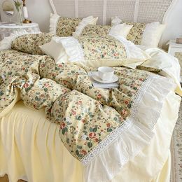 Bedding Sets 2023 Spring Korean Floral Set King Ruffle Duvet Cover Bed Skirt Or Sheet Cotton Girls Flower Bedclothes Home Textile