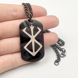 Stainless Steel Amulet Dog Tag Necklace Pendant Black Rune of berserker warriors charms curb chain 24inch for Mens boy women