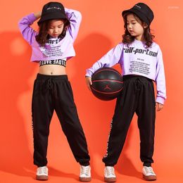 Stage Wear Girls Cropped Top Hip Hop Sweatshirt T Shirt Dancing Pants Jazz Clothes Dance Costume For Kids Ballroom Streetwear Clothing