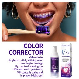 30ML V34 Purple Colour Corrector Toothpaste for Teeth Whitening and Cleaning Fresh Breath Tooth Tartar Yellow Stains Removal