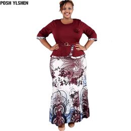 Ethnic Clothing Christmas Two Piece Set Tops Skirt African Dresses For Women 2XL6XL Plus Size Clothing Dashiki Robe Femme Party African Clothes 230419