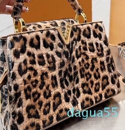 Women Handbag Leopard ShoulderSplicing Colours Tote s Cowhide Gold Hardware Buckle Flap Purse High Quality Clutch Internal Pocket 231115