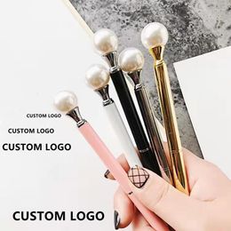 30Pcs Candy Colour Rotating Pearl Metal Ballpoint Pen Customised Logo Text Lettering Girl Creative Student Stationery