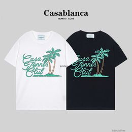 Designer Fashion Clothing Tshirt Luxury Mens Casual Tees Casablanca Tropical Coconut Forest Fresh Printing Double Yarn Pure Cotton Short Sleeve T-shirt Men Women