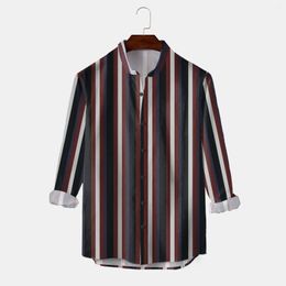 Men's Casual Shirts Shirt Go With Leggings Mens Spring And Autumn Fashion Leisure Stripes 3D Digital Printed Long Large Men Pack