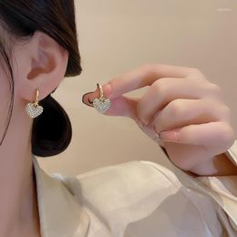 Hoop Earrings 2023 Korean Fashion Luxury Heart For Women Shiny Rhinestone Pink Jewellery Girl Wedding Party Accessories