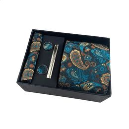 Neck Ties Men's Paisley Casual Tie Five Piece Set Including Square Scarf Cufflinks Clip Black Gift Box 231118