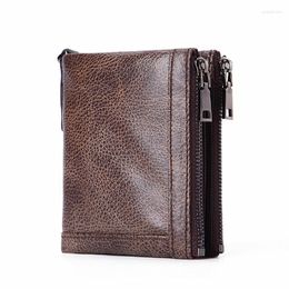 Wallets Men Wallet Oil Wax Cowhide Genuine Leather Coin Purse Clutch Hasp Open Top Quality Retro Short Fashion 350