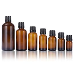 Most Popular Brown Oil Bottle 5ml~100ml Essential Oil Glass Bottle With Black Or White coarse anti-theft Cap