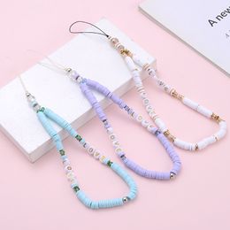 Sweet Clay Anti-Loss Cell Phone Straps Chain Acrylic LOVE Letter Mobile Phone Chain For Women Jewellery Cellphone Hanging Cord Girls