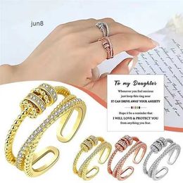 2023 New Designer Ring Band Rings Fashion Trends Flexibility Anxiety and Fortune Running for Women's Personality Double Layer Zircon Open Index Finger Rqzd