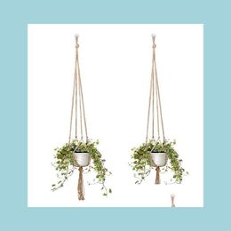 Planters Pots Plant Hanger Jute Rope Flower Pot Handmade Knitting Holder Hanging Basket With Hook Novelty Indoor Outdoor Home Gard Dhsmt