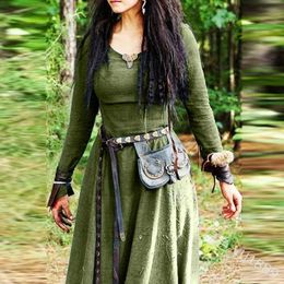 Casual Dresses Mediaeval Women Long Sleeve Maxi Robe Vintage Fairy Elven Renaissance Celtic Viking Gothic Clothing Fantasy Ball Gown W0421