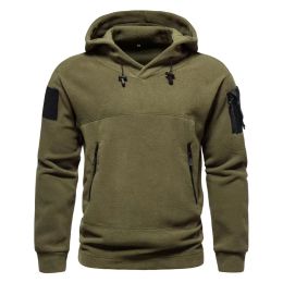 Autumn Winter New Men's Outdoor Tactical Hooded Zipper Splice Fleece Tops Solid Color Fleece Warm Sweatshirt For Male Clothing
