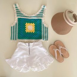 Clothing Sets Baby Girls Set Spring Summer Floral Knit Sleeveless Vest Tops Solid Ruffle Shorts Infant Suits Kids Children