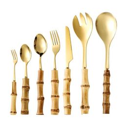 Flatware Sets Bamboo Stainless Steel Spoon Fork Western Tableware Outdoor Portable Set Drop Delivery Home Garden Kitchen Dini Dhgarden Dhkzc