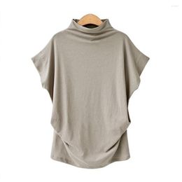 Women's Blouses Female Cotton Solid Tops Ladies Shirt 2023 Clothing Women Casual Turtleneck Short Batwing Sleeve Blouse