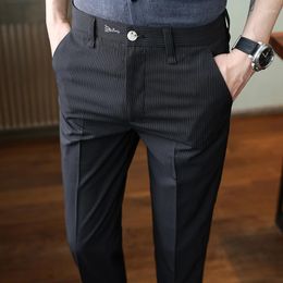 Men's Suits Spring Summer Ankle Length Straight Office Trousers For Men Clothing 2023 Business Formal Wear Slim Fit Casual Pants 36
