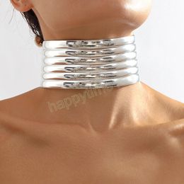 Exaggerated Chunky Heavy Metal Torques Choker Necklace Wide Leather Women Punk Goth Jewelry Men Jewellry