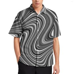 Men's Casual Shirts Curvy Lines Shirt Black White Grey Beach Loose Hawaiian Trending Blouses Short Sleeve Custom Oversize Top
