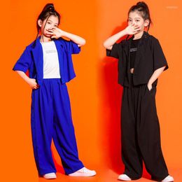 Stage Wear Kid Kpop Hip Hop Clothing Short Blazer Crop Jacket Tank Top Loose Fit Streetwear Suit Pants For Girl Jazz Dance Costume Clothes