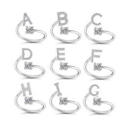Cluster Rings Women Adjustable Rhinestone A - Z Letters Initial Name Stackable Alphabet Ring