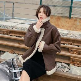 Women's Leather Faux Winter Imitation Lamb Wool Jacket Women Autumn and Stitching Cashmere Motorcycle J0258 230418