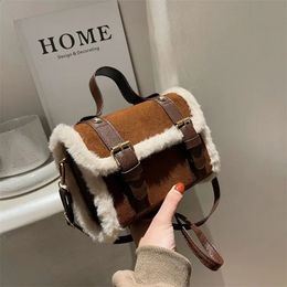 Evening Bag Lamb Plush Velvet Crossbody Bags Winter Fashion Shoulder Lady shopping Simple Korean soft Small Square Handbag 231118