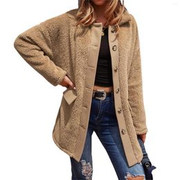 Women's Jackets IMCUTE 2023 Autumn Winter Women's Double-faced Fleece Thickened Warm Jacket Stand Collar Long Sleeve Buttoned Cardigan