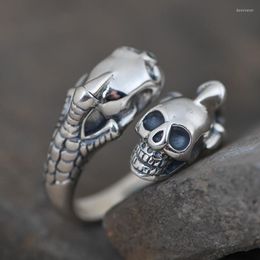 Cluster Rings FNJ Punk Skull Ring 925 Silver Fashion Original S925 Sterling For Men Jewellery Adjustable Size